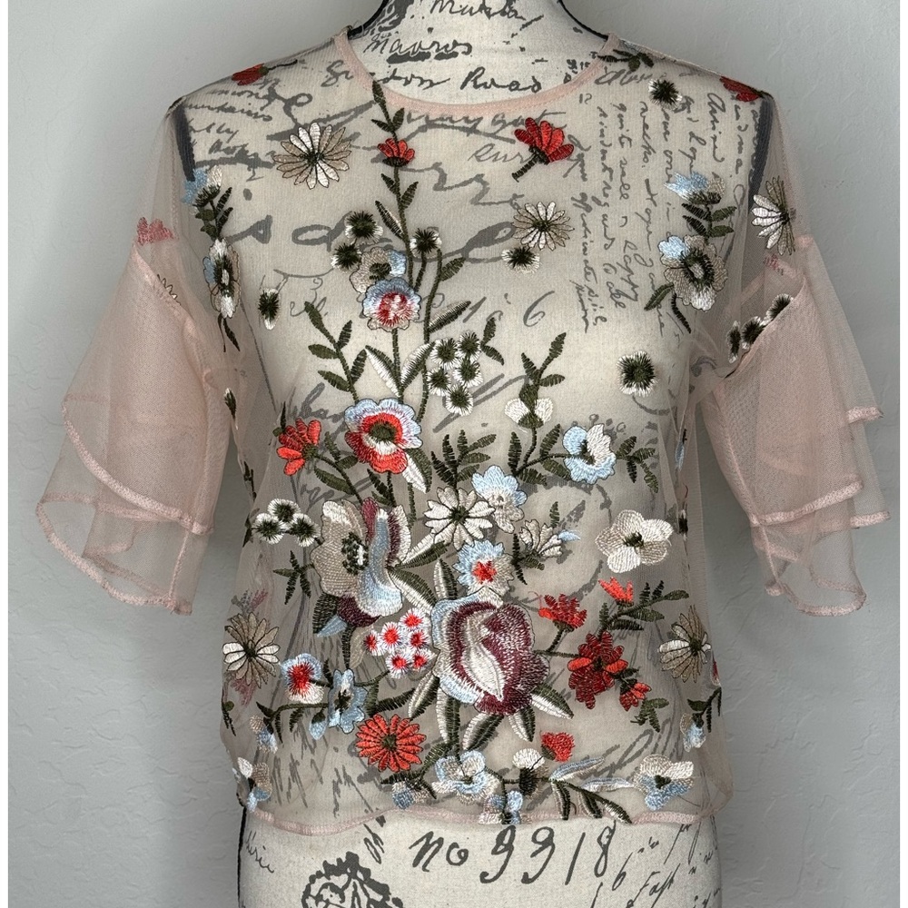 Floral Embroidered Sheer Top